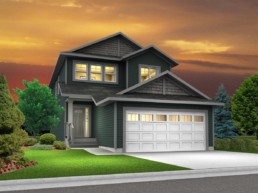 archer showhome with sunset sky in Copperhaven Spruce Grove
